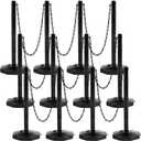 Geiserailie 12 Pack Crowd Control Stanchions, Plastic Stanchions Poles with 5FT Black Plastic Chain Crowd Control Barriers with Fillable Base Traffic Delineator Posts for Parking Lot Construction Cone