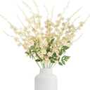 IPOPU Delphinium Artificial Flowers,6PCS Champagne Silk Faux Flowers 42.5'' Realistic Long Stem Hyacinth Flowers for Tall Vase Wedding Party Garden Home Decor (Champagne)