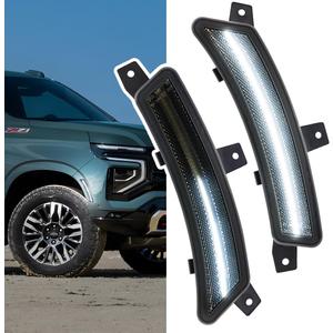 2pcs Yukon LED Side Marker Light Fit 2025 2026 Chevy Tahoe GMC Yukon XL Suburban Front Bumper Fender Sidemarker Lamp Xenon White Escalade ESV Full LED Turn Signal Light Kit Smoke Lens Assembly