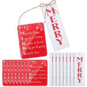 Roowest 16 Set/32 Pcs Merry Christmas Word Ornaments with Wooden Story Card Christmas Acrylic Merry Ornaments Xmas Party Gifts for Xmas Tree Stocking Stuffers Treat Bag Favors