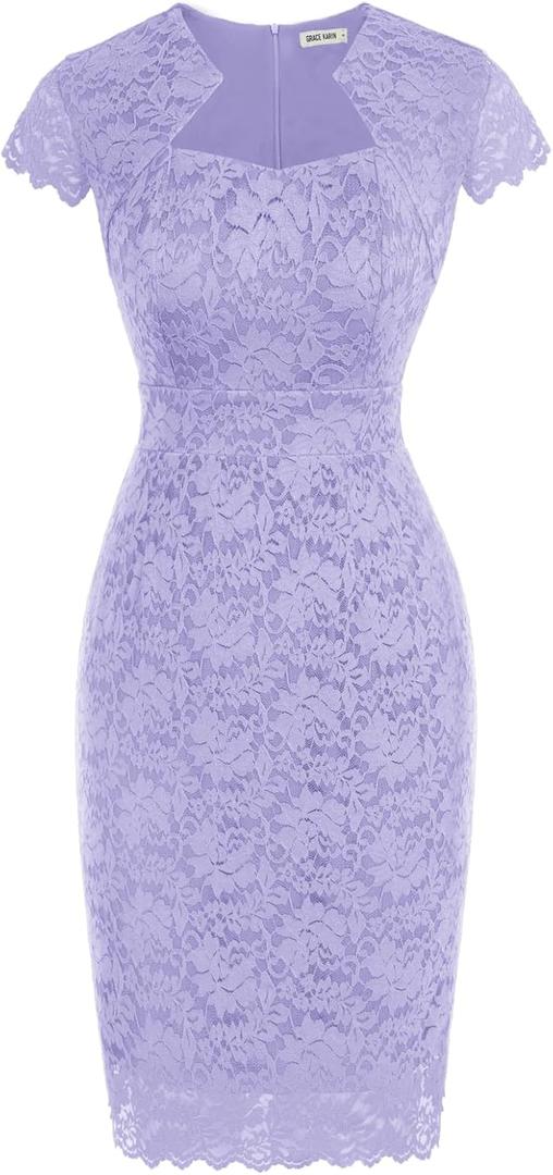 GRACE KARIN Cocktail Dress for Women Cap Sleeve Lace Dress for Wedding Guest Business Casual Dresses (Medium, Lavender)