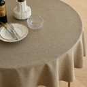 Decorelia Waterproof Faux Linen Farmhouse Round Table Cloth for Indoor/Outdoor, Decorative Rustic Fabric Tablecloth Cover for Party Picnic Dining & Kitchen Table (60 Inch, Natural)