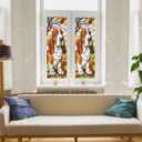 Decorative Basset Hound Stained Glass Window Film, Dog Stained Glass Window Film for Bathroom Door Heat Anti UV