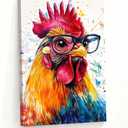 ZQQART Rooster Canvas Wall Art Funny Chicken Portrait Picture Prints Rustic Animal Painting Artwork Farmhouse Kitchen Decor Framed(White,12.00" x 18.00")