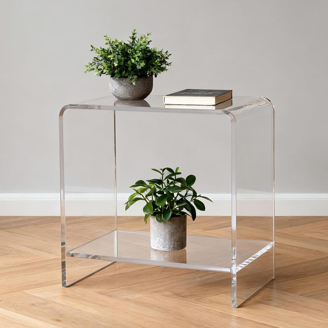 Acrylic End Table/Nightstand,23" H Sleek and Durable Bedside Storage. Ideal for Bedrooms, Living Rooms, and Modern Interiors.A Perfect Choice as a Bedside Table or Sofa Side Piece. (2 Tier- Bottom)