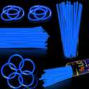 100 pk 8" Glow Sticks Bulk Party Favors, Light up Glow Necklaces & Bracelets in the Dark Party Supplies For Christmas Halloween 4th of July Birthday Neon Party (100 * Blue)