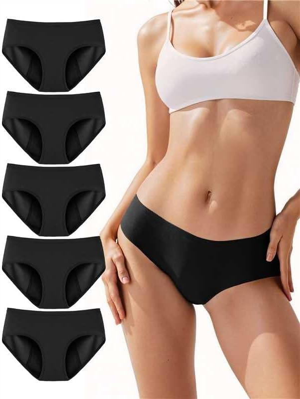 TIICHOO Period Underwear for Women Heavy Flow Soft Menstrual Panties Teens Ladies Leakproof Incontinence 5 Pack, Large