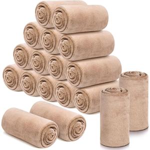 18 Pieces Throw Blankets Bulk for Wedding 50 x 60 Inch Soft Warm Lightweight Flannel Fleece Blankets Bulk Spring Wedding Favors for Guests Homeless Gift Couch Sofa Bed(Camel)