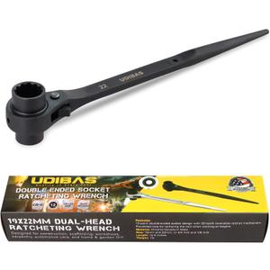 Reversible Ratcheting Wrench,19mm22mm (or 3/4" x 7/8") Professional Grade 12 Point Double Ended Socket Ratcheting Podger Scaffold Spud Wrench,Black