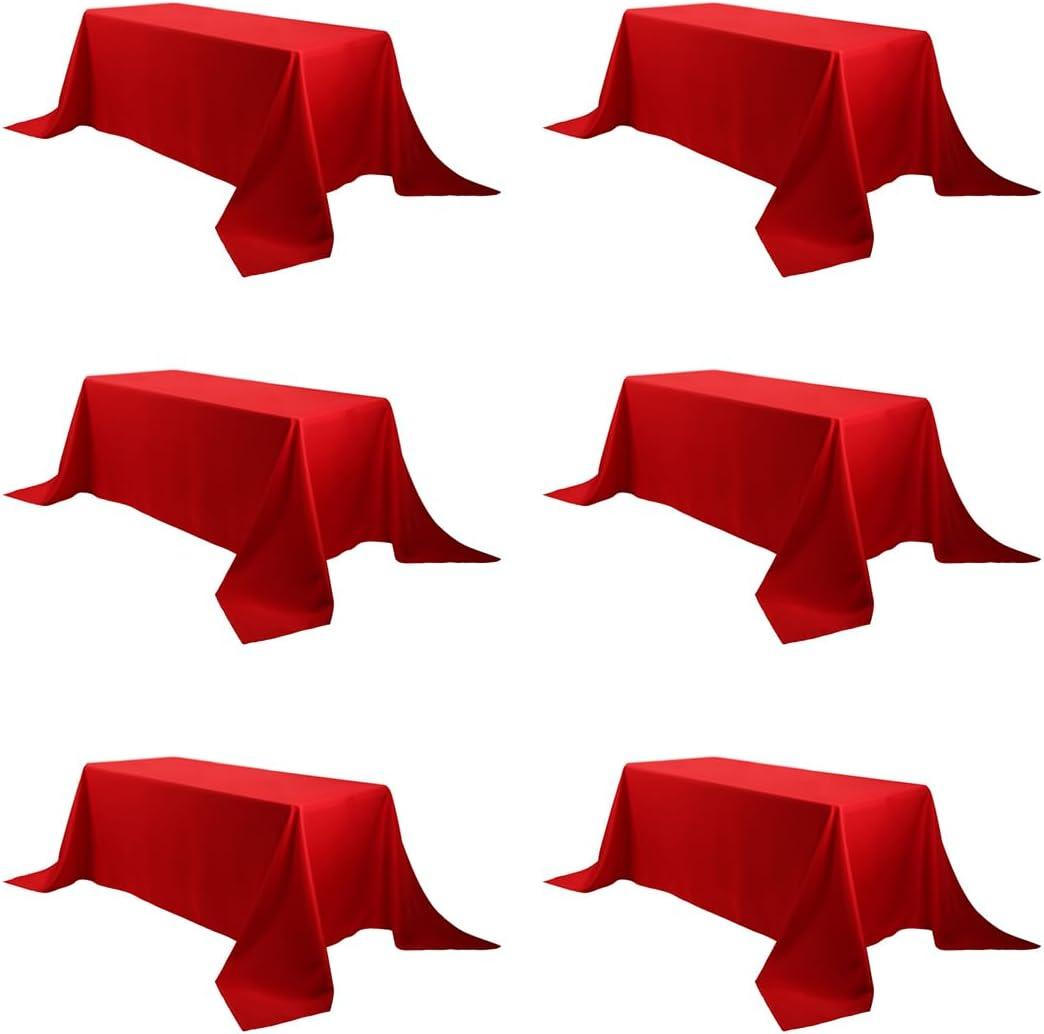 90 x 132 Inch Rectangular Polyester Tablecloth, Red Washable Table Cloth for 6 Foot Table - Perfect for Wedding, Party, Restaurant, Banquet Decoration (6 Pack)