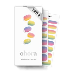ohora Semi Cured Gel Nail Strips (N Pastel) - Yellow, Ombre, Works with Any UV/LED Lamps, Salon-Quality, Long Lasting, Easy to Apply & Remove - Includes 2 Prep Pads, Nail File & Wooden Stick