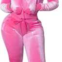 yidengymx Women's 2 Piece Velour Tracksuit Two Piece Outfits for Women Long Sleeve Zip Up Crop Tops Sweatpants Sets Pockets (Hoodie/Wide Leg Pants-pink) S