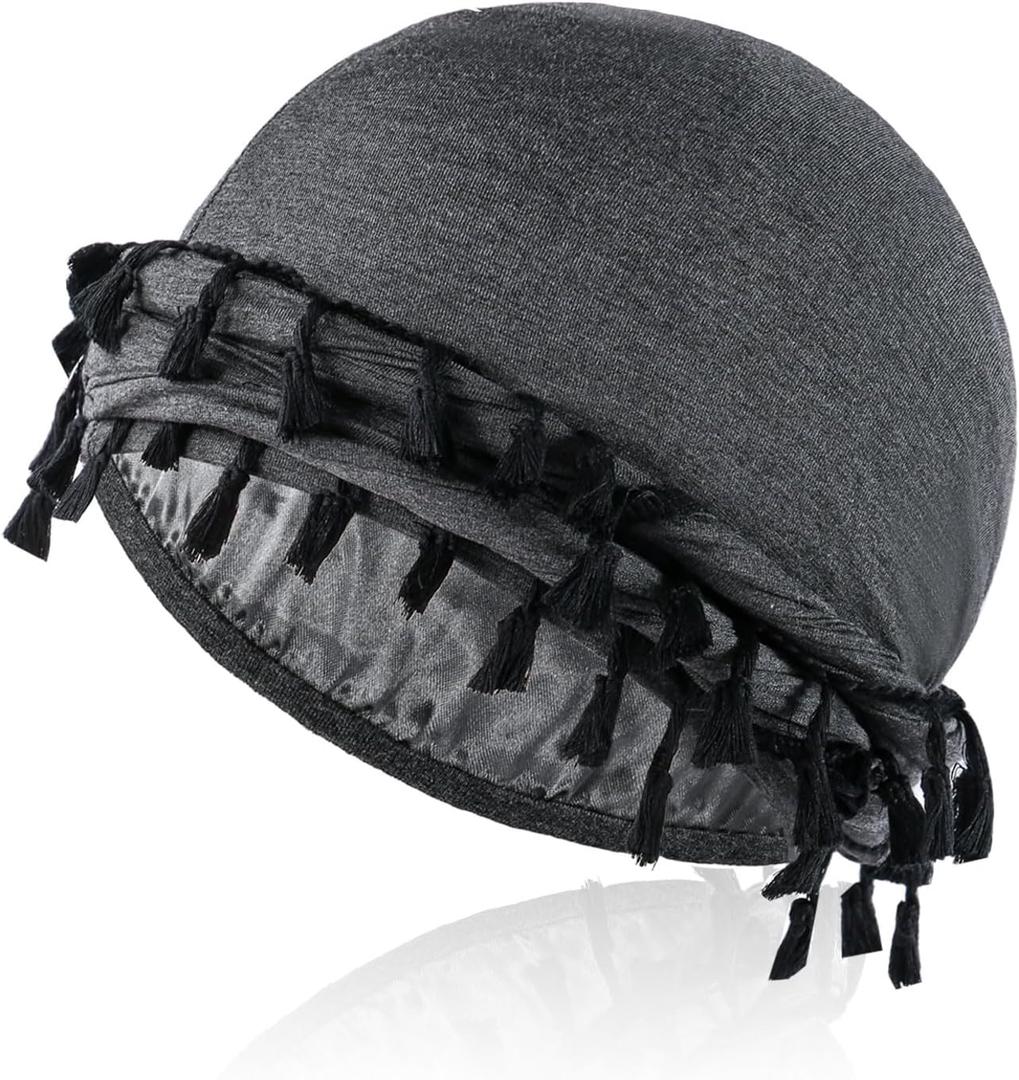2 x Satin Lined Turban with Long Twist Straps Tassels Silky Head Wraps for Men Women Halo Head Scarf Sleeping Bonnet