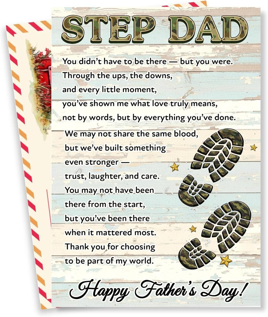 Step Dad Fathers Day Card, Heartfelt and Appreciative Greeting Cards for Bonus Dad with Seal and Envelope, Father’s Day Card for Stepdad from Stepdaughter, Stepson, Kids or Family