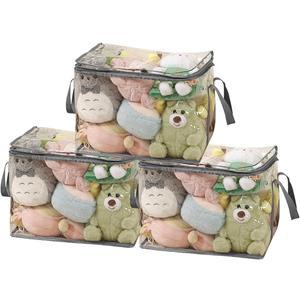 3 Packs Plush Toy Storage Organizer, Clear PVC Toy Storage Bags with Zipper & Handles for Board Games, Puzzles, Building Blocks, Books