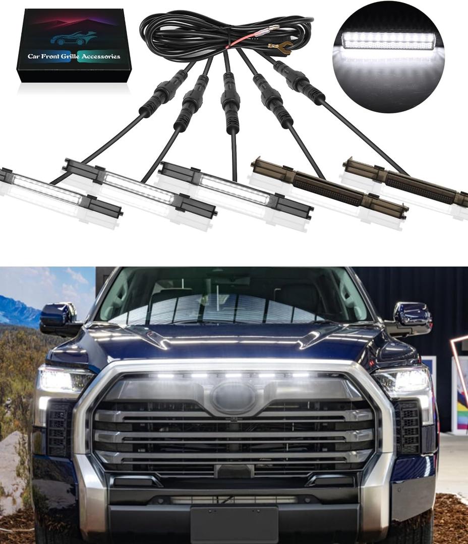 OKLSG LED Front Grill Lights for Toyota Tundra 2026 2025-2022 Raptor Lights fit SR SR5 Limited OEM Grille Without TRD Package 3rd Gen Tundra Accessories (White)