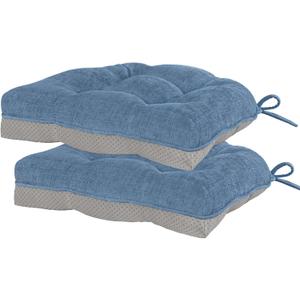 HARBOREST Chair Cushions for Dining Chairs Set of 2 - Chenille Tufted Kitchen Chair Cushions with Ties and Non-Slip Bottom, Foam Chair Pads for Dining Chairs, 17" x 17", Blue