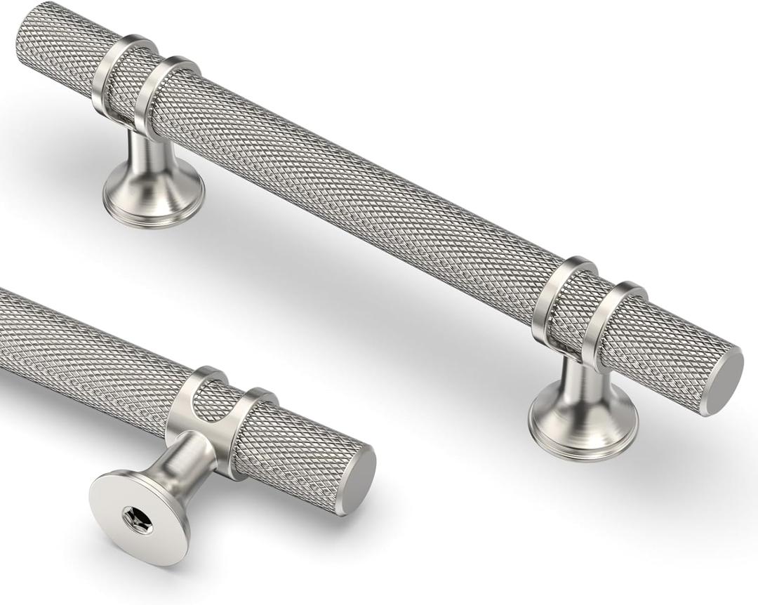 Asidrama 10 Pack 3.75 Inch(96mm) Knurled Brushed Satin Nickel Kitchen Cabinet Handles, Cabinet Pulls Kitchen Cabinet Hardware Cupboard Handles Drawer Pulls