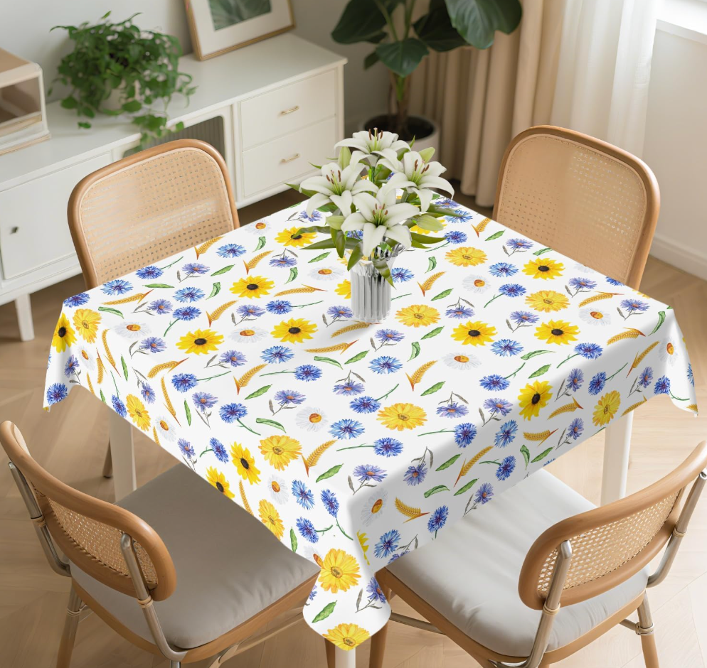 Yesad Square Tablecloth Washable Table Cover 54"x54" and 60"x60", Waterproof Square Table Cloth for Indoor and Outdoor, 60x60In, Wildflower