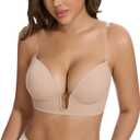 JOYSHAPER Plunge Bras for Women Backless Push Up Bras Low Cut Padded Bras Shaper Convertible with Clear Straps Dress Bra (M)