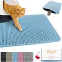 Waterproof Cat Litter Mat, Double Layer EVA, Odor-Free Large Grid, Urine Proof, Easy Cleanup (Blue, 12 x 12)