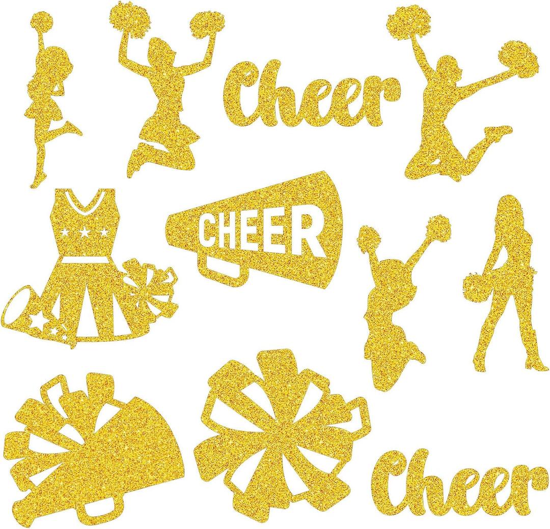 Fuutreo 100 Pcs Cheerleader Cut Outs, Cheerleading Table Topper Double Sided Birthday Party Decorations Cheerleading Paper Cutouts Toppers for Cheerleader Birthday Party Favors Supplies(Gold)