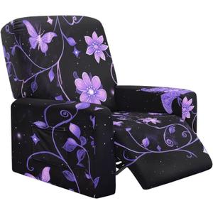 NETILGEN Stretchy Recliner Chair Cover Purple Floral Butterfly Lazyboy Recliner Cover Soft Comfortbale Reclining Chair Slipcover Furniture Protector for Living Room
