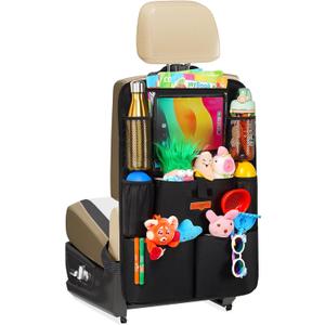SURDOCA Upgraded Car Organizer with 11-inch Tablet Holder, 8 Pockets, Car Seat Protector for Road Trips - Car Storage and Organizers for Kids (1pc, Black)
