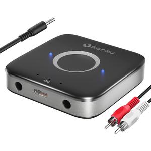 SONRU Bluetooth 5.3 Adapter Hi-Fi Equipment for Car Wireless Audio Receiver with 3.5mm AUX RCA Cable, Noise Cancellation, Dual AUX Outputs for Home Speakers Wired Headphones
