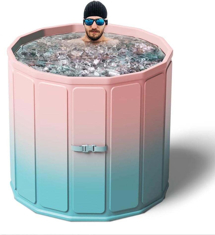 Portable Foldable Ice Bath Tub, Large Size 77 Gal, Fast Muscle Recovery, Home Outdoors Gyms, Quick Opening without Installation, No Water Leakage (Ice/Hot Universal) (Blue Pink)