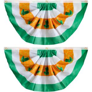 Motiloo 2Pcs Irish Pleated Fan Flag,3x1.5 Foot St.Patrick Day Flag Pleated Fan Flag Patriotic Flag Bunting Half Fan Banner Hat Decoration