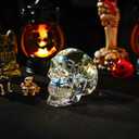 3in Handmade Crystal Skull Head Statue Colorful Glass Skull Decor Gifts for Halloween, Day of The Dead Decorations