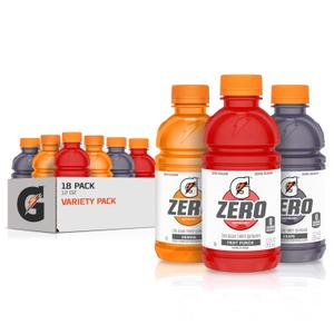 Gatorade G Zero Sports Drink, Fruit Punch, Orange, Grape Variety Pack, 12 Fl Oz (Pack of 18) Best By: 6/22/26