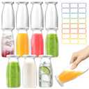 12 Pack 200ml Glass Milk Bottles with Lids - Vintage Breakfast Shake Containers Reusable Small Milk Jars, Mini Party Bottles Clear Glass Juice Bottle with 24 Labels for Parties, Weddings, Picnics