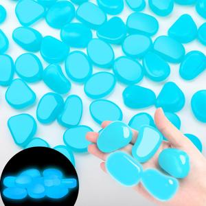 Landical 100 Pcs Large Glow in The Dark Rocks Pebbles Outdoor Fish Tank Rocks Aquarium Gravel Luminous Stones for Walkway Succulent Plant Halloween Decor (Light Blue,1.8 Inch)