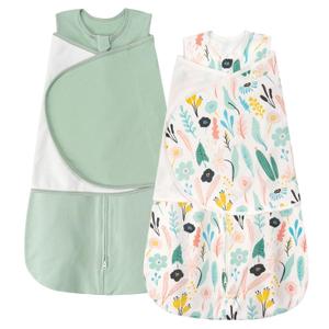 ZIGJOY Sleep Sack Swaddle 1.0 Tog Baby Wearable Blanket 100% Cotton Baby Swaddle Blanket for Newborns 0-6 Months Green&Tropical Rainforest (2 Pack-green&leaves)