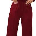 PINSV Women's 2 Piece Outfits Sweatsuit Set Long Sleeve Crop Top Drawstring Wide Leg Pants with Pockets Track Suits Casual Sets Wine XL