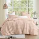 Comfort Spaces Blush King Size Comforter Set - 3 Piece Pintuck Pleated Bedding Set, All Season Lightweight, Extra Soft Pre-Washed Microfiber Bed Set, Shams
