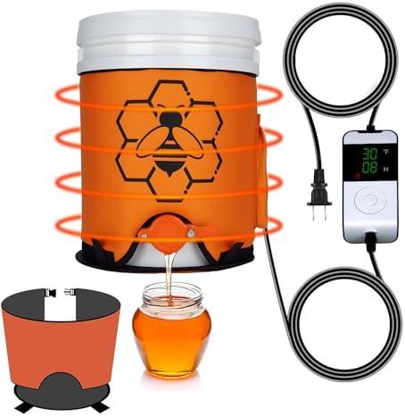5 Gallon Honey Bucket Heater, Heated Bucket with Bottom & Side Heating Pad, Honey Warmer with Thermostat 50-122°F, Portable Bee Blanket Honey Heater, 5 Gallon Bucket Honey Equipment