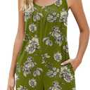 LOMON Womens Casual Summer Sleeveless Romper Loose Adjustable Spaghetti Strap Stretchy Shorts Jumpsuits with Pockets (Green, L)