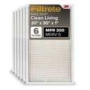Filtrete Clean Living Basic Dust AC Furnace Air Filter, MPR 300, 20 x 30 x 1-Inches, 6-Pack