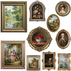 10 Pcs Gold Vintage Picture Frames for Wall, Flat Printed Patterns, Ornate Vintage Farmhouse Photo Frame Multi Sizes, Antique French Country Wall Art for Gallery Bedroom Living Room Home Decor (14.37"L x 11.22"W)