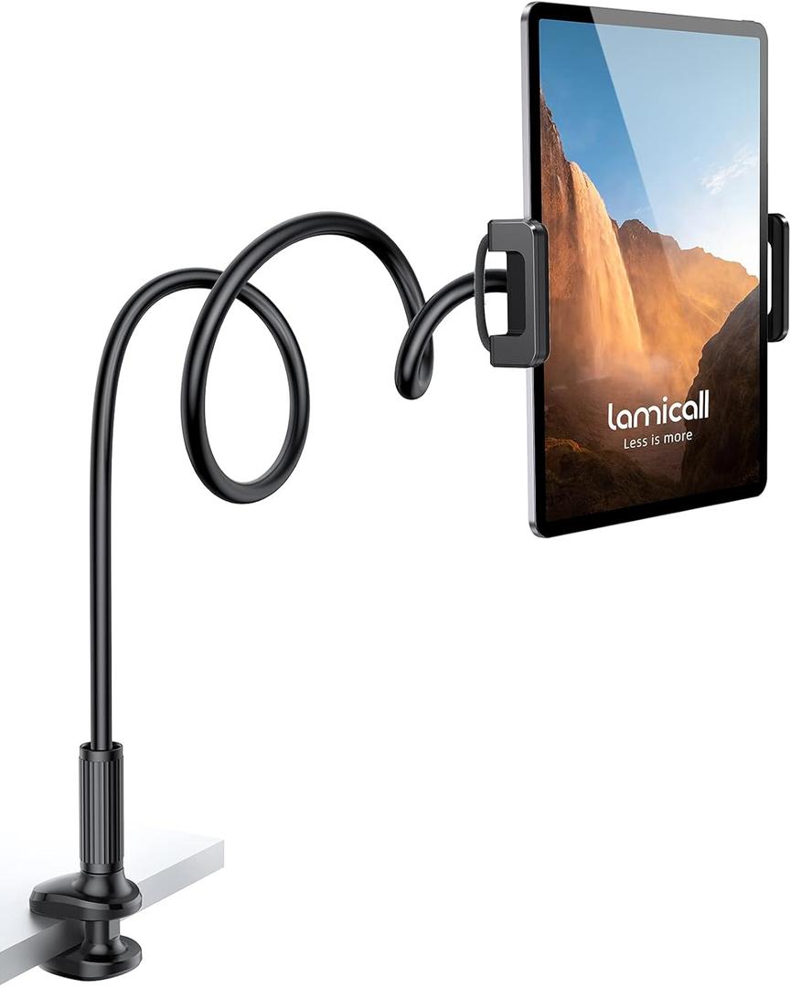 Gooseneck Tablet Mount Holder for Bed - Flexible Tablet Arm Clamp for Bed Compatible with Pad Mini 7.9, Air 9.7, Pro 10.5, Kindle, Switch, Galaxy Tabs, More 4.7-11" Device - Black | 360° Rotation, Quick Adjust, Fast Install, Flexible Extendable Arm for 4.7-11" iPad Pro Mini Air Kindle Fire HD Galaxy Tabs