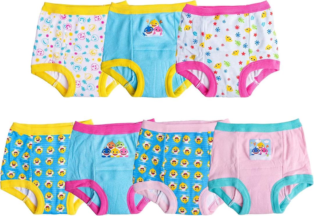 Baby Shark Training Pant Multipacks with Success Tracking Chart & Stickers, Sizes 18m, 2t, 3t, 4t (7-pack Assorted Pink)