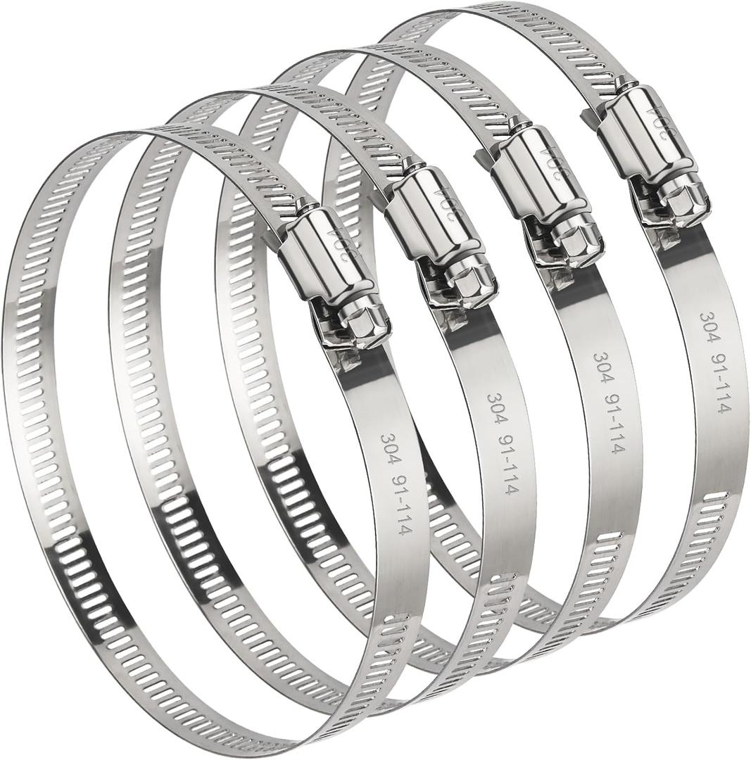4 Inch (Diameter) Hose Clamp, 304 Stainless Steel Quick-Screw Dryer Vent Clamp, Adjustable 3.5 to 4.3 Worm Gear Hose Clamps for Air Ducting, Dust Collection, Automotive, 4 Pack