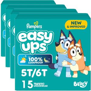 Pampers Training Pants Boys & Girls 5T-6T | Bluey Design | Easy Pull Up & Down | For Potty Training | 15 Count, Pack of 4