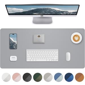 Leather Desk Pad Protector, Mouse Pad, Office Mat, Non-Slip PU Leather Blotter, Laptop Pad, Waterproof Writing Pad for Office and Home (Light Grey, 31.5" x 15.7")
