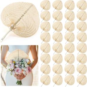 BBTO 32 Pieces Woven Bamboo Fans Handmade Hand Weaving Handheld Natural Raffia Hand Fans Bulk for Indoor Outdoor Summer Cooling Supplies Farmhouse Wall Decor Wedding Party Favors