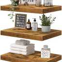 QEEIG 10" Deep Floating Shelves for Wall - 10 x 16 inch Book Shelf Bathroom Bedroom Kitchen Living Room Hanging Bookshelf Farmhouse Set of 3, Rustic Brown (025-40BN3)