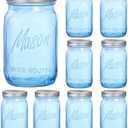 WELLIFE Wide Mouth Mason Jars, 9 Pack Blue Mason Jars 32 OZ, Mason Jar for Decor Canning & DIY Crafts, Food Storage, Fermenting, Pickling, Meal Prep
